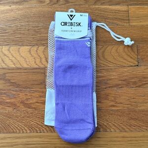 Arebesk Pilates Purple Terry Crew Grip Socks - Medium